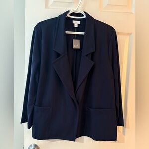 J. Jill NWT size large navy blue blazer jacket textured with stretch